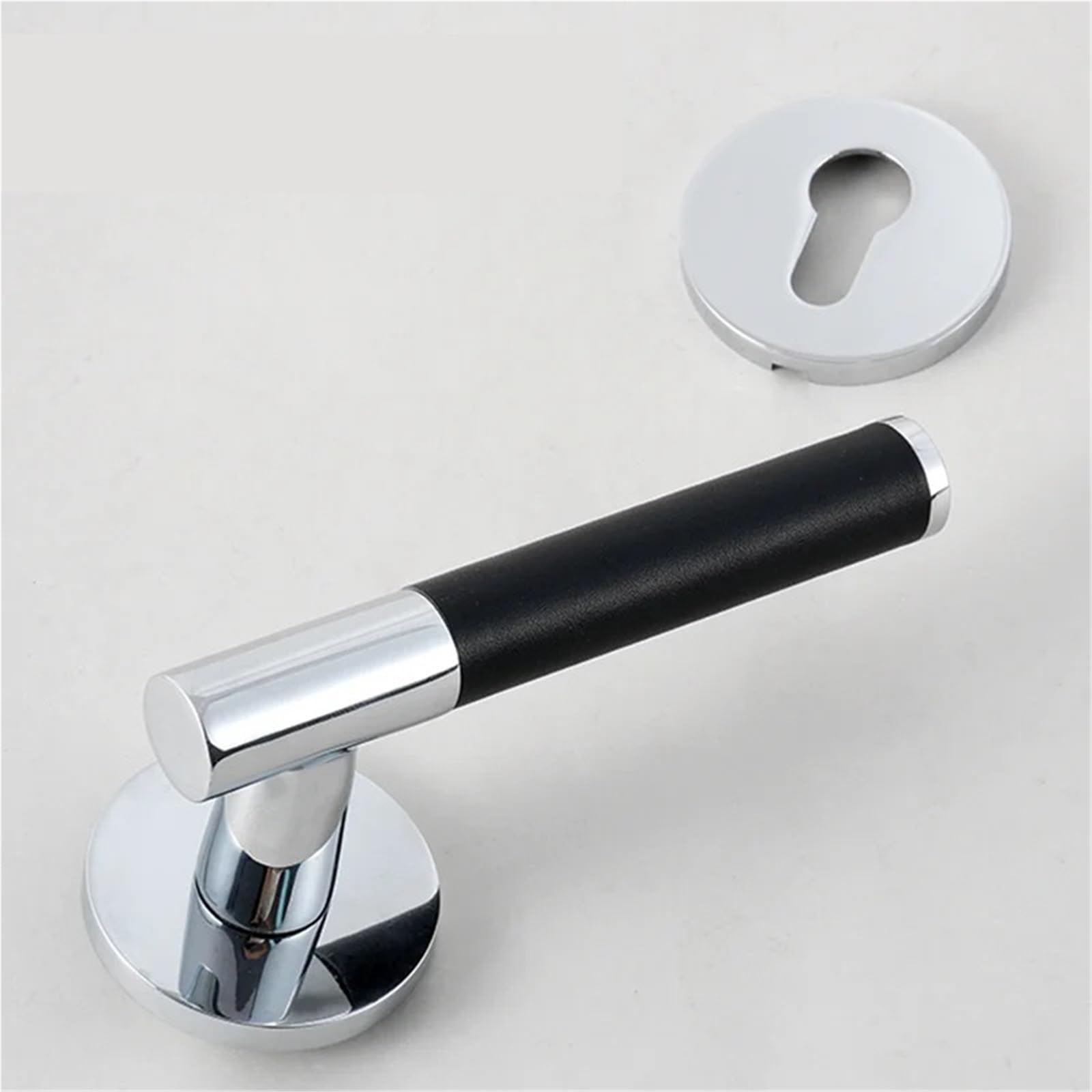 Serratura per porta in pelle e ottone con doppia leva in legno nero, maniglie fittizie, 1 pezzo (Dummy-Black)