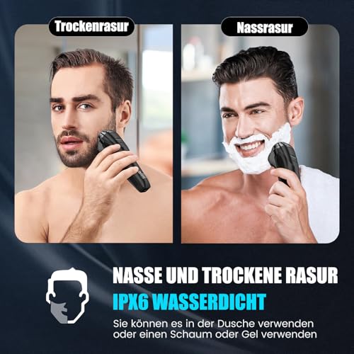 Brightup Rasierer Herren Elektrisch mit 4D-Schwebekopf, Kabellos LED Elektrischer Nass- und Trockenrasierer für Männe, IPX6 Wasserdichter Elektrorasierer, USB-C Aufladung & Pop-Up Trimmer, Reisesperre 4