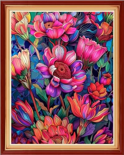 Image of Findvoor Stamped Cross Stitch Kits for Beginners Full Range of Cross Stitching Embroidery Pattern for Adults, 11CT DIY Needlepoint Embroidery Starter Kits-Magic Flower 16x20 inch