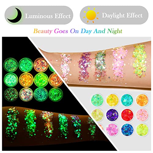 AOOWU Chunky Glitter, 12 Colors Luminous Festival Glitter with Gel, Nail Glitter Powder - Image 3