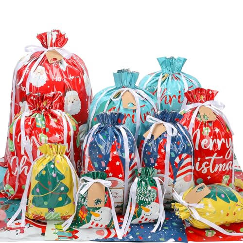 YALTOON 30 Pack Drawstring Christmas Gift Bags Assorted Sizes, Reusable