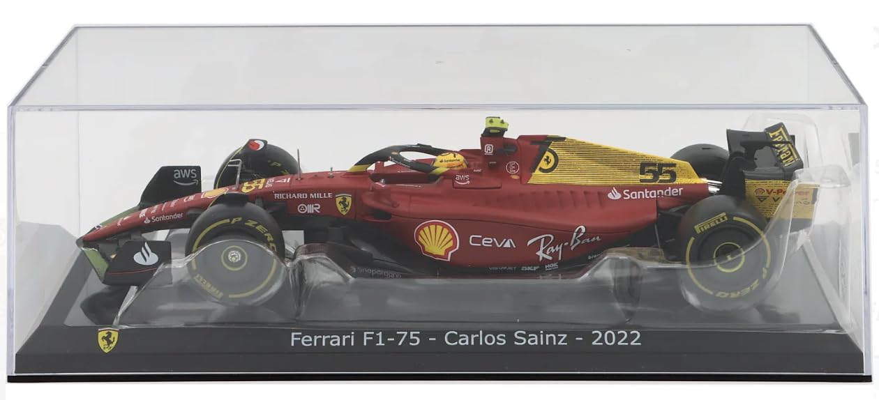 Bburago Druckguss-Modell Grand Prix Auto im Maßstab 1:24, kompatibel mit Ferrari F1-75 Carlos Sainz (75. Jubiläums-Limage, italienischer GP 2022) in Rot/Gelb