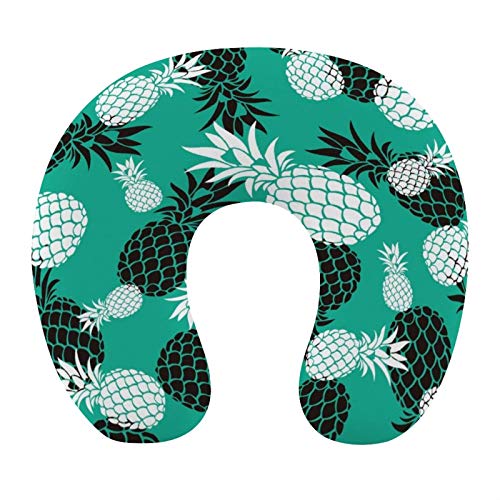 AOOEDM Reise-Nackenkissen, U-förmiges Nackenkissen Reisen, Obstpflanze Grün Sommer Ananas Design Blattzweig, Gebärmutterhalskissen, Unterstützung Schulterermüdung, Reisekissen mit Nackenstütze, für K