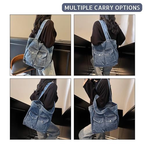 Stylish Denim Tote Bag for Women, Lightweight Jean Handbag Purse with Multiple Pockets4
