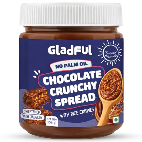 Image of Gladful Chocolate Crunchy Spread | 300g | No Palm Oil | No Refined Sugar | With Crispy Rice | Clean Ingredients | Healthy Chocolatey Spread