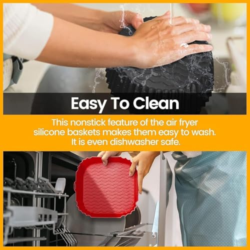 Image of PRIMESKY Air Fryer Liners I Square Silicone Basket Baking Tray I Pot with Ear Handles I Nonstick Reusable Heat Resistant I Cooking Oven Insert Accessories - Multicolor (Square Liner, 8 INCH PACK OF1)
