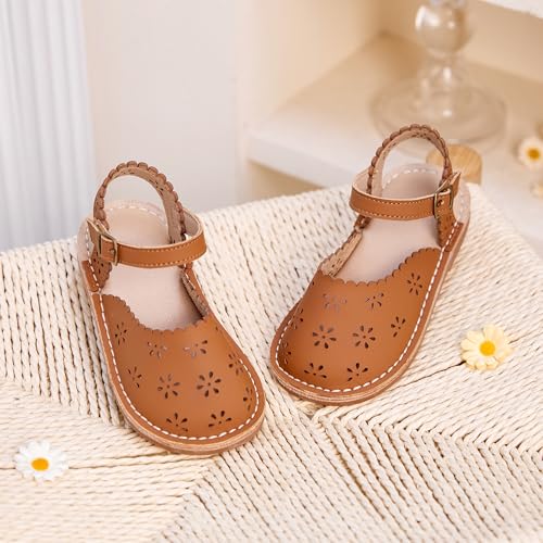 Image of Kolan Toddler Girl Sandals Open Toe Flat Princess Dress Shoes Little Kids