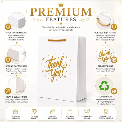 Image of Return gift bag (Thank you Bags) Paper Bags | Birthday Party Return Bag | Wedding Return Gift Bag - Medium size (9 x 12 x 3.5 inch) (White, Pack of 1 (10 bags))