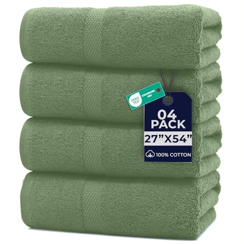 Image of DAN RIVER Bath Towels Set of 4, 27 x 54 Inches, 100% Cotton, Larger & Lighter Weight, Quicker to Dry, Super Soft and Absorbent, Ideal Large Bath Towel for Daily Use, Sage Green