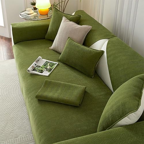 Housse de canapé en chenille verte protège canapé antidérapant 110x240 - 6