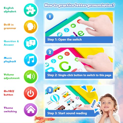 Image of PATPAT 8 Themes Intelligent Book for Kids with Pen, 16 Pages Interactive Musical Book for Kids Cartoon Illustration Educational Sound Books, Kid Toys for 2-5 Years Girl(Battery Not Included)