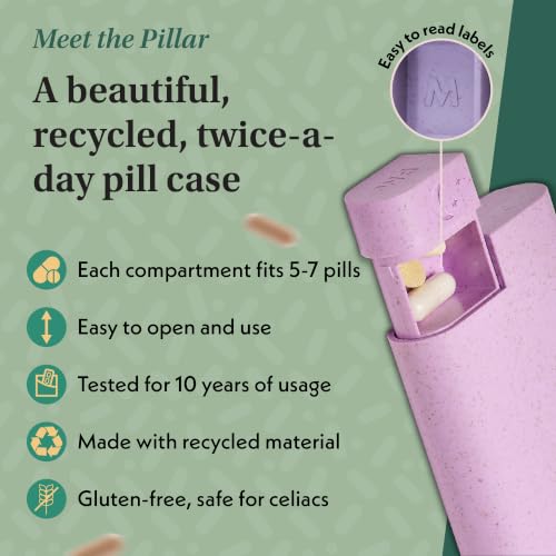 Image of Pillar AM /PM Pill Box Organizer Two Times a Day | Aesthetic 7 Day Tablet Organizer 2 Times A Day | Beautiful Weekly Pill Box for Day and Night Medication (Lavender)