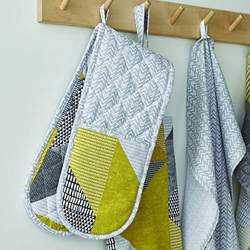 Catherine Lansfield Kitchen Larsson Geo Cotton 18x88 cm Double Oven Glove Ochre Yellow