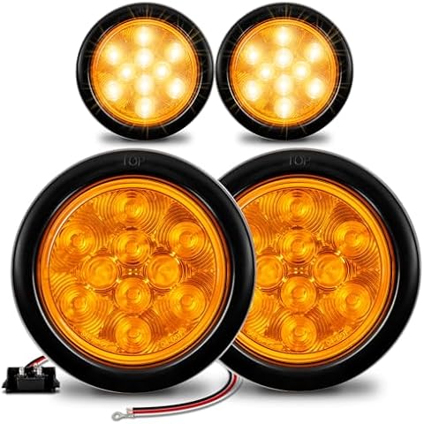 TRUE MODS 4pc 4" Round Amber LED Trailer Tail Lights [DOT certified] [Grommet & Plug Included ] [IP67 Waterproof] Park Turn Trailer Lights for RV Trucks Cover