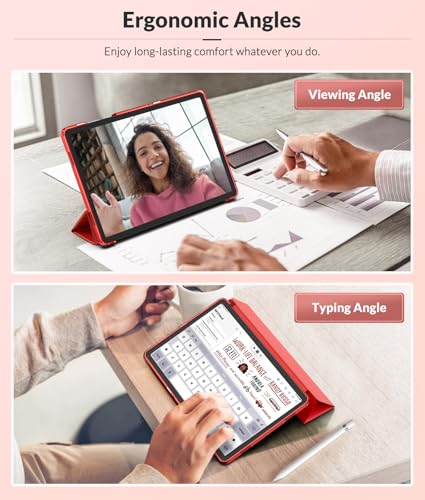 Image of MoKo Case for Samsung Galaxy Tab A11+ Plus 11 inch 2025, Red | Fit Samsung Galaxy Tab A9+ Plus 2023 with Soft TPU Translucent Back Protective Cover Trifold Stand Case, Auto Wake /Sleep