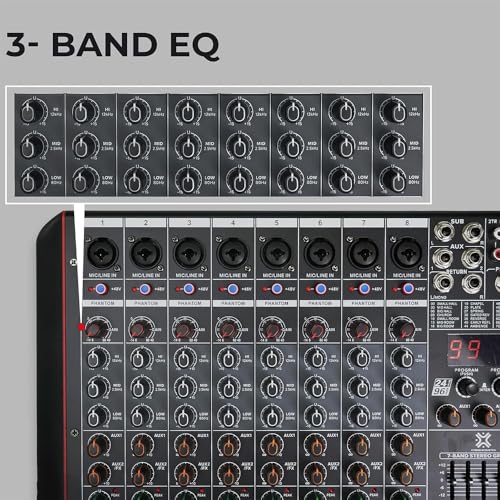 Image of Xtreme Acoustics 8-Channel Mixer Professional Audio Mixing Console with Bluetooth Connectivity, 99 Digital Effects Hybrid Input Ports, Individual Phantom Power, Dual AUX output