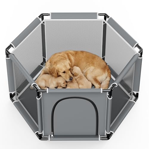 Sechseckige Welpenkiste für extra hohe Hundewelpen, Laufstall für große und kleine Rassen, Welpen-Zubehör, unverzichtbar für Hunde, Welpen, 122 x 65 cm (PVC-Rohr)