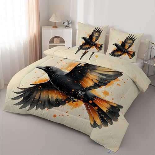Boceoey Cuervo Edredón Nórdico Cama 90 Abstracto - Edredón Reversible Ligero y Suave, Diseño Pájaro Negro Gótico Relleno Nórdico 4 Estaciones 180x220 cm y 2 Fundas de Almohada 50x75 cm AX-550