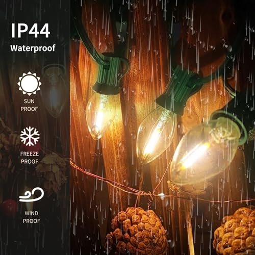 Image of 10FT C7 Christmas Lights, Warm White LED Indoor Outdoor String Lights for Halloween, Xmas Tree, Window, Door, Party Decor, Plug in with Green Wire
