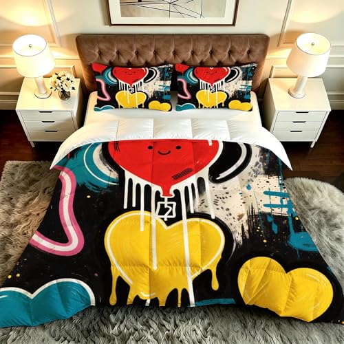 ZZXHG Nórdico de Tamaño Gigante | A Color Graffiti Estampados, Edredón Mullido y Transpirable, Sustituto Edredón de Plumas, con 2 Fundas de Almohada, para Cama de 180 cm_A20364