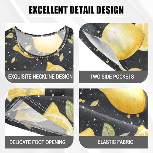 ALAZA Lemon on Black Background Pajama Set Short Sleeve Sleepwear Soft Lounge Nightwear4