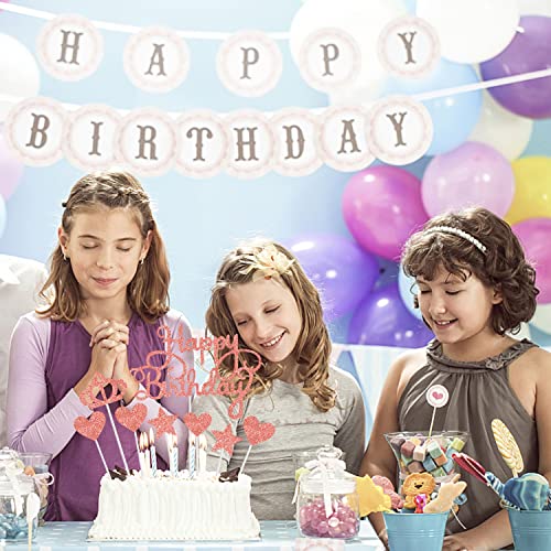 Zolunu Happy Birthday Cake Toppers With Crown Girls Boys Party Decorations, Reusable, Personalised Glitter Cupcake Toppers For All Ages Birthday Party (Rose Gold) #TOP3