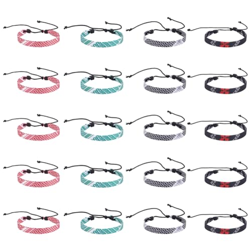 UNICRAFTALE 20Pcs 4 Colors Free Palestine Bracelets 2.2-3.6 Handmade Adjustable Woven Fabric Bracelets Keffiyeh Sashka Ethnic Style Wristbands for Women Men Jewelry