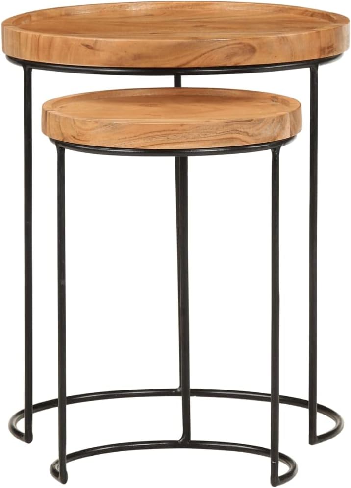 2 Piece Coffee Table Set,Nesting Table,Industrial Coffee Table,Mid Century Modern Coffee Table,Center Table for Living Room,Sofa Table,Modern Side Table, Solid Acacia Wood and Steel