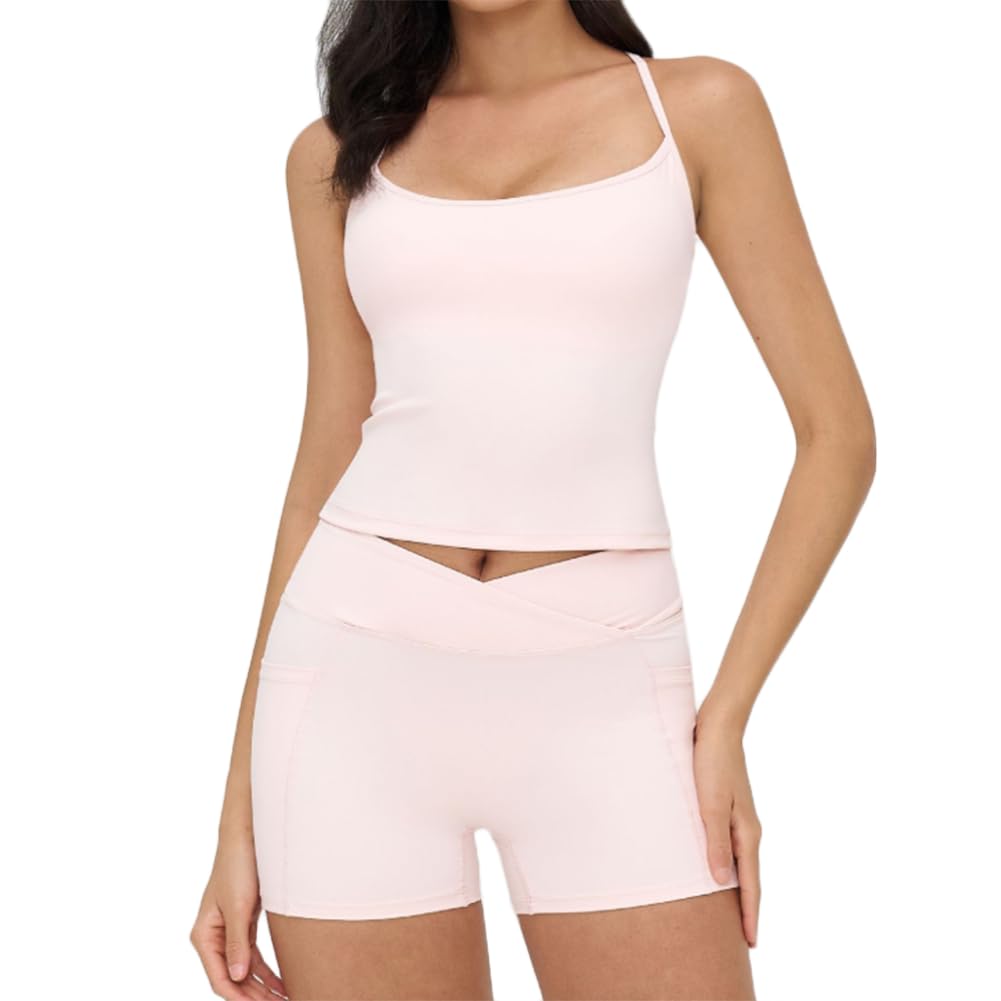 XYFfybhsd Women High Waist Sleeveless Yoga Sets Gym Fitness Running (Size:M,Color:Pink)