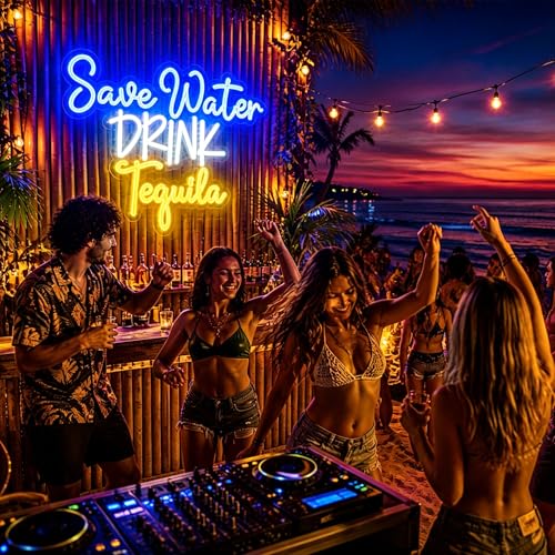 Image of Blue&Yellow Neon Sign Led Neon Lights Signs for Wall Decor USB Powered Led Signs for Room Decoration-Save Water Drink Tequila