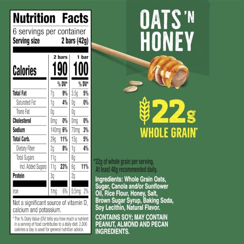 Image of Nature Valley Crunchy Granola Bars, Oats 'N Honey, 8.94 oz, 6 ct, 12 bars (Pack of 12)