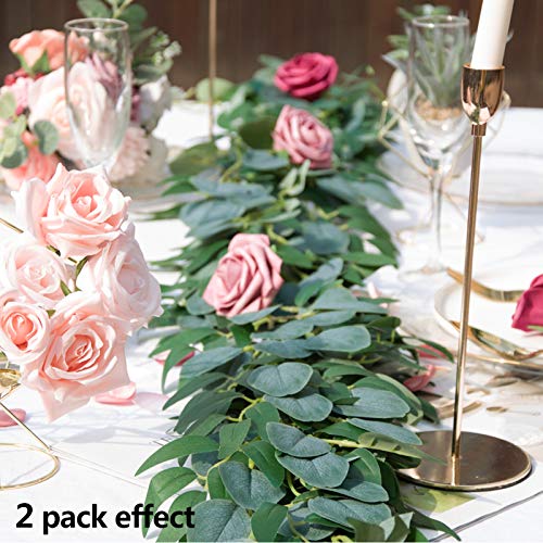 Tophouse 2 Pack Artificial Eucalyptus Garland With Willow Leaves, 6.5 Ft Fake Greenery Vines Swag For Room Wedding Farmhouse Table Runner Doorways Indoor Outdoor Decor #TOP2
