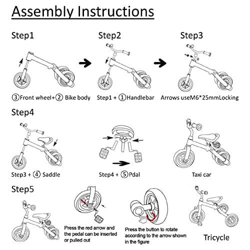 3 in 1 Toddler Tricycles for 2-4 Years Old Boys and Girls with Detachable Pedal and Bell | Foldable Baby Balance Bike Riding Toys for 24 Month Up Kids | Infant First Birthday New Year (White)