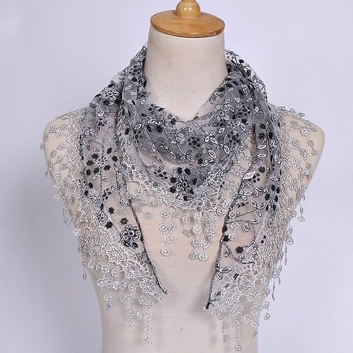 Essencedelight Lace Scarf Floral Crochet Lightweight Tassel Sheer Wrap Scarves Shawl(Dark Gray)