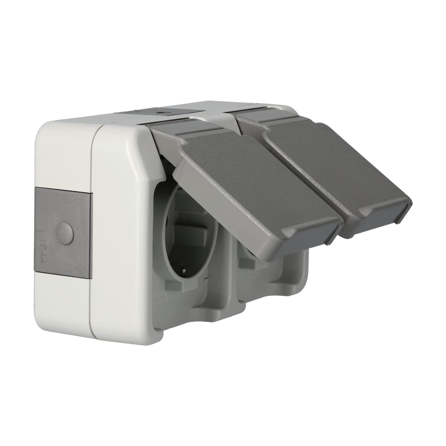 Merten MEG2390-8029 SCHUKO-drievoudige contactdoos, horizontaal geplaatst met BRS, lichtgrijs, AQUASTAR, grijs