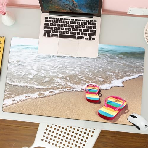 QRFASFZO Tapis de Souris Gaming - 30x80 cm - Tapis de Souris Esports - Ne Glisse jamais - Couverture complète du Bureau - Photographie de Plage - Chaussons, Tongs colorées - Plage, de voya