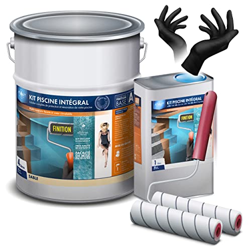 kits d'étanchéité et de rénovation pour piscines et ses accessoires pour l'application résine polyuréthane 2 composants, une monture et ses 2 rouleaux (20M2 sans primaire, Sable) pour 2 couche Cover