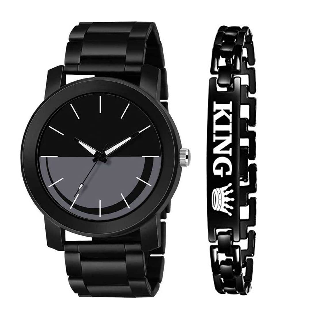 GOLDENIZE FASHION Analogue Black Dial Metal with King Bracelet Birthday Gift Watch for Man Style Boys Mens & Boys Combo Watches (B09QZKRKMY) Amazon Price History, Amazon Price Tracker