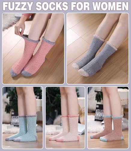 Image of LANLEO Fuzzy Socks for Women Soft Cozy Fluffy Slipper Winter Warm Microfiber Plush Sleeping Socks