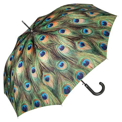 Paraguas de lluvia grande VON LILIENFELD         para pasear bajo la tormenta con elegancia de pavo real
