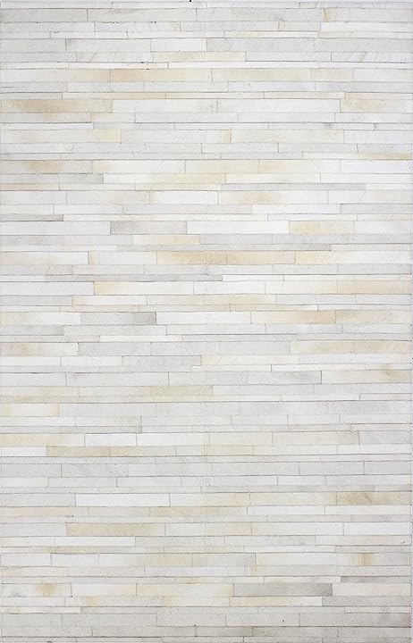 Image of Premium Cowhide Leather Striped Rug, Hand Made Area Rug, Artisan-Crafted Non Slip Floor Accent for Dining Room, Living Room Rug, Color: Beige /White, Size: 6X9 ft