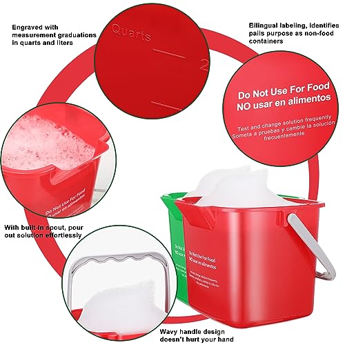 Image of Yaomiao 4 Pcs Cleaning Bucket 3 Qt Sanitizing Bucket,Red, Green | Restaurant Small Square Detergent Pail with Measurements Spout and Handle, for Home, Kitchen, Office, Commercial Use