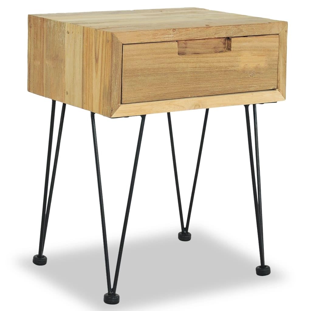 Mesita de noche de madera maciza, 40 x 30 x 50 cm, estilo colonial, con cajón y patas de hierro forjado, diseño rústico, espacio de almacenamiento, mesa auxiliar
