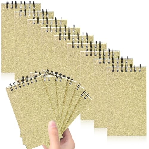 Tenceur 18 Pcs Pocket Notebook Small 3x5 Inch Top Spiral, Glitter Gold