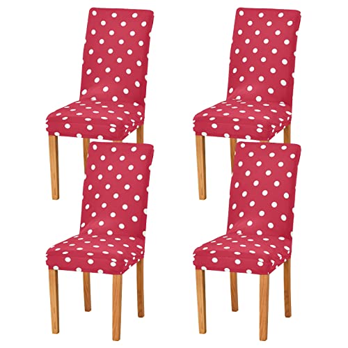 Alaza Red And White Polka Dot Chair Covers For Home,Kitchen,Dining Room Decor,Stretch Removable Washable Christmas Chair Protector Slipcovers,Pack 4 #TOP1