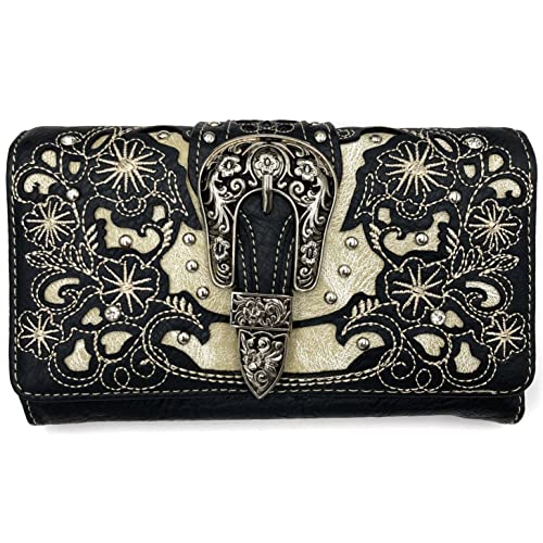 Zelris Western Floral Blossom Buckle Women Crossbody Wrist Trifold Wallet