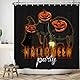 Bovlleetd Kürbis Duschvorhang Halloween Party Badezimmer Dekoration Vorhang Kürbis im Trenchcoat Kunstvorhang Schwarz Holz Hintergrund Badvorhang mit Haken 180x180cm