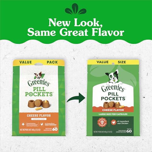 Image of Greenies Pill Pockets for Dogs Large Size, Dog Treat Pouch for Capsule Medication, Cheese Flavor, 15.8 oz. Pouch (Pack of 5)
