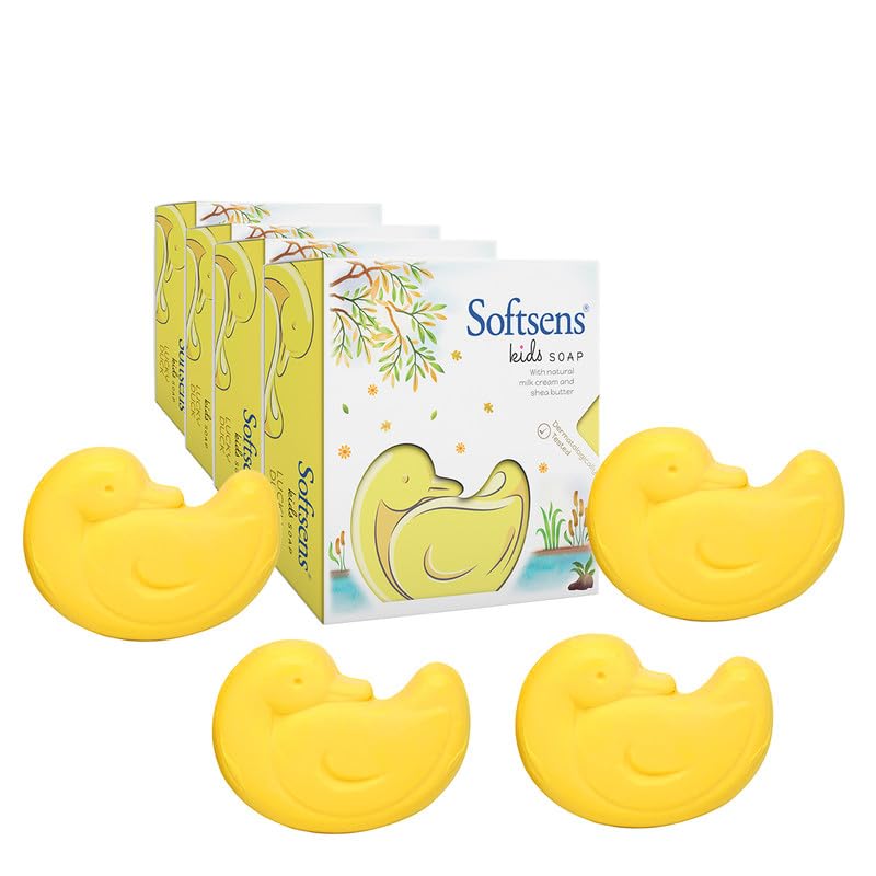 Image of Softsens Kids Soap Lucky Duck 75g each ( Pack of 4 x 75g) | Gentle Nourishing Care with Shea Butter & Natural Milk Cream, Dermatologist Tested Baby Soap, Moisturizing Animal Shape Bar Soap For Toddlers & Kids 2-10 Years