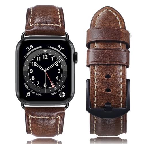 Gitalian Leather Band Compatible with Apple Watch Band 49mm 45mm 44mm 42mm for Men, Genuine Leather Replacement Strap for iWatch Ultra2/1 Series 9 8 7 6 5 SE2, Brown
